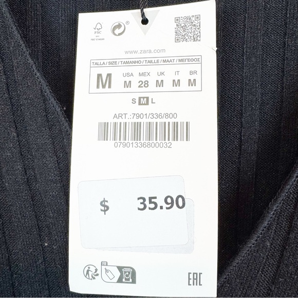 Zara | Black Ribbed V-Neck Sweater Dress, M NWT - Picture 11 of 11